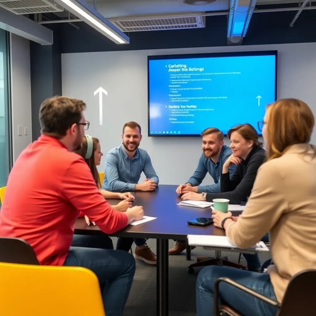 Zakelijke professionals in vergadering volgens poldermodel