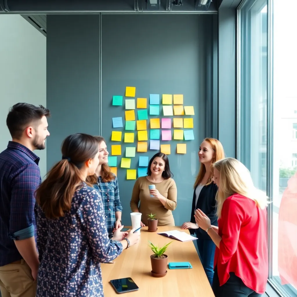 Nederlandse professionals in een brainstormsessie met post-its