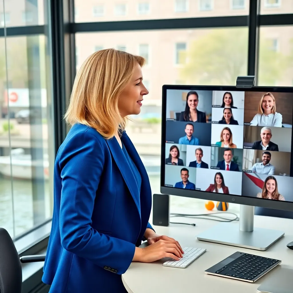 Nederlandse manager leidt een virtuele teamvergadering